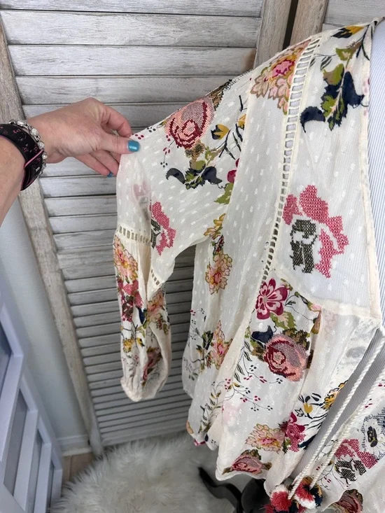 Zara Woman Cream Floral Embroidered Boho Style Spring Tasseled Cardigan XS - Picture 4 of 9